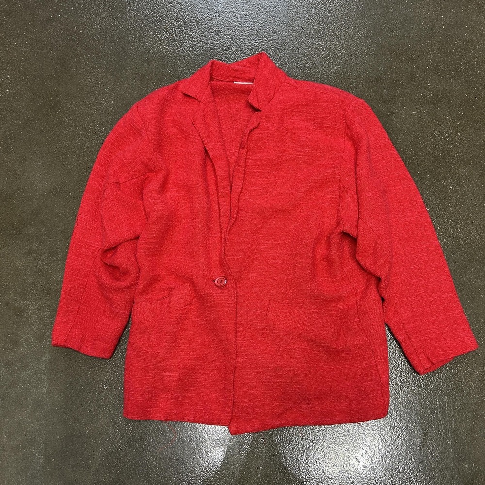 Vintage Kensington Square Blazer Womens Small Red Knit Single Button Jacket‎